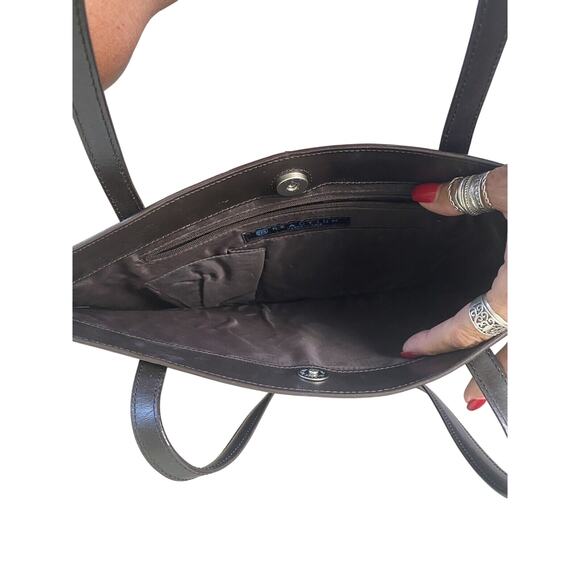 KENNETH COLE Bag Tote Laptop Bag Patent Leather Brown Flat Great Condition - Picture 4 of 4